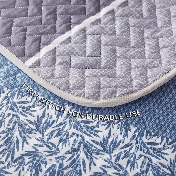 New Boho Blue & Grey 3 PC Bedding 100% Polyester Quilt Set • Reversible • QUEEN - Picture 2 of 9